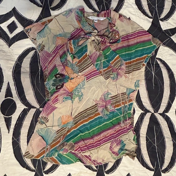 Trina Turk Tops - TRINA TURK Tie Neck Detail Multicolor Patterned Blouse Short Sleeve Top